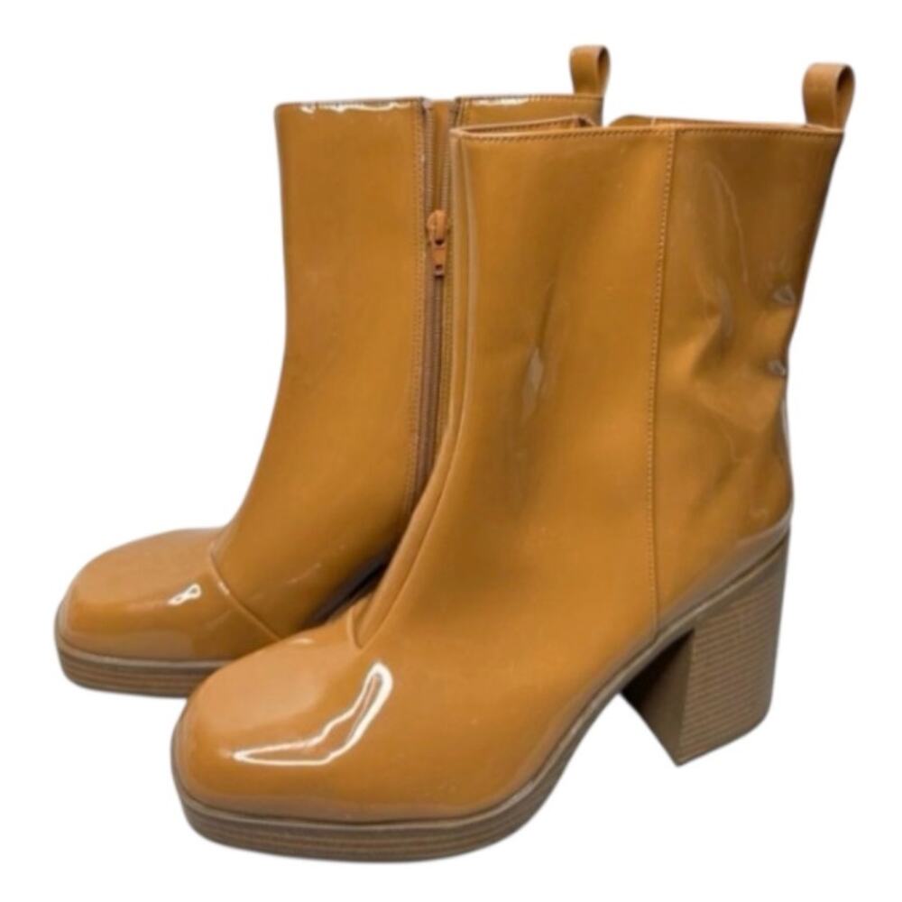 BP Boots Womens Size 10 Brown Platform Block Heel Ankle‎ Booties Side Zip